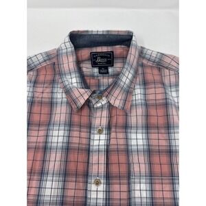 GH Bass Pink/‎ Gray Plaid Short Sleeve Button Up Shirt Extra Large